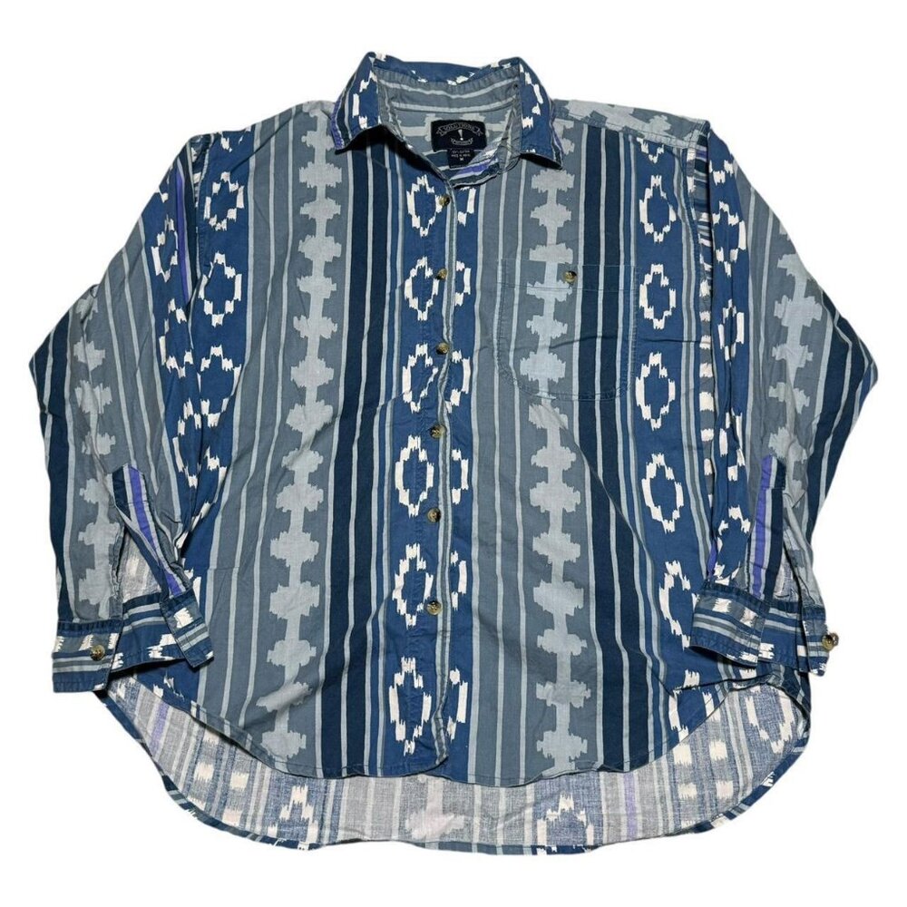 Vintage 90s Solutions Aztec Western Blue Button Down Shirt‎ Adult Medium